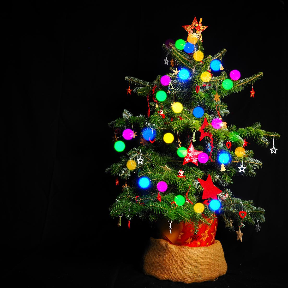 Weihnachtsbaum mit Lichterkette und Bubbles Effekt